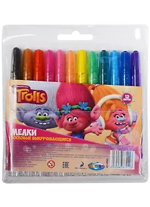 Мелки восковые 12цв "Тролли", выкручивающиеся, Centrum