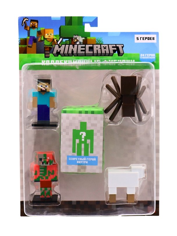 Коллекционные фигурки Minecraft Паук,Стив,Овца,Свинозомби,Скрытый персонаж (MC2040A) 3123839 — 1