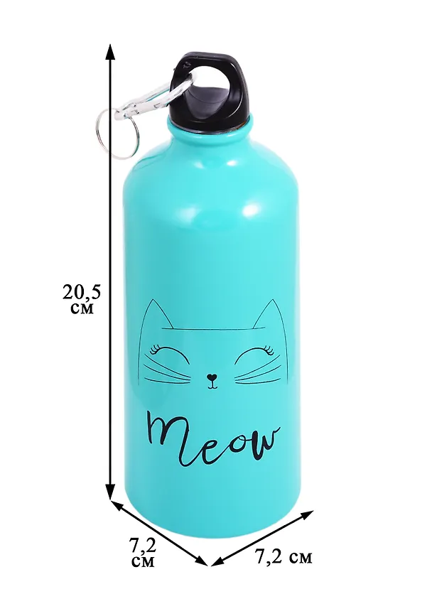 Бутылка с карабином Котик Meow (металл) (600мл) (12-16107-A600-A1) 2820159 — 2