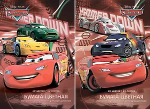 Бумага цветная 10цв 10л А4 "Cars" 5цв металлиз., 5цв флюоресц., карт.папка, Disney