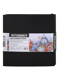 Скетчбук 12*12 40 л "Sketchmarker" Sketch&Write черный, 140г/м2, белая бумага + 60 л , 70г/м2, бумага в точку,  мягк. обл.