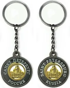 Сувенир, АКМ, Брелок-канат,"Исаакиевский собор.", цвет черный жемчуг, металлическая вставка