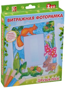 Витражные краски с фоторамкой «Друзья леса», 8 цветов, Луч