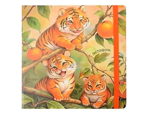 Скетчбук 200*200 80л "Цитрусовые тигрята" 100г/м2, тв.обложка, мат.ламинация, резинка