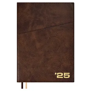 Ежедневник дат. 2025г. А5+ 176л 175х245 "Шеврет" коричневый, кожзам, интегр. переплет, тисн. фольгой,внутренний блок в клетку, карман, офсет, ляссе