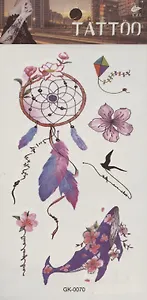 Тату Перышки, цветы, акулы, 3 вида (GK-0083)(GK-0076)(GK-0070)(9,7*19,8)