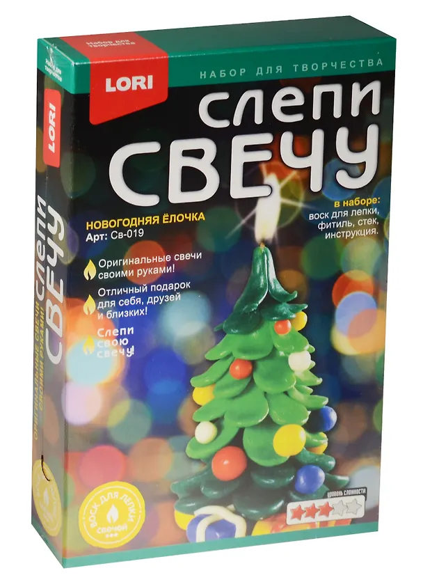 Св-019 Слепи свечу Новогодняя елочка (воск для лепки+фитиль+стек) (LORI ) (набор д/творч.) (3+) (коробка) (НГ) 2551590 — 1