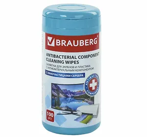 Салфетки чистящие 100шт антибактериальные, 13*17, для мониторов, оптики и пластика, плотные, BRAUBERG