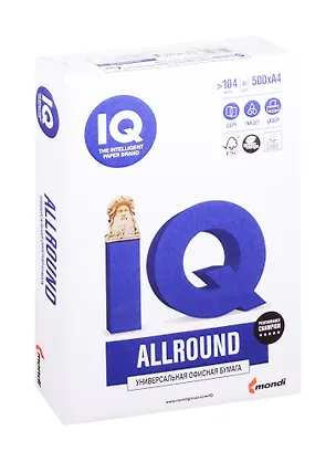 Бумага А4 500л "IQ ALLROUND" 80г/м2, 162%, Россия 257128