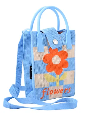 Сумочка вязаная с застежкой Цветочек (клетка) (12х18х6) (текстиль) (12-Yiheng-0611) 3108913