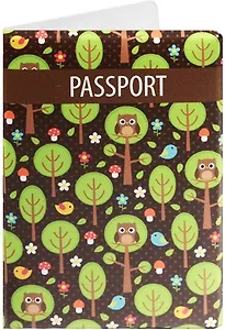 Обложка для паспорта Совы и птички в лесу (ПВХ бокс)