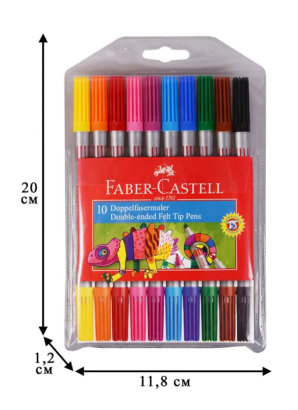 Фломастеры Faber-Castell, двухсторонние смываемые 10 цветов 234826 — 3