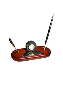 Набор подарочный "Antique" с часами и 2-мя ручками, т.-зелен. мрамор и натур. дерево (махагон) с зол. отд., Protege