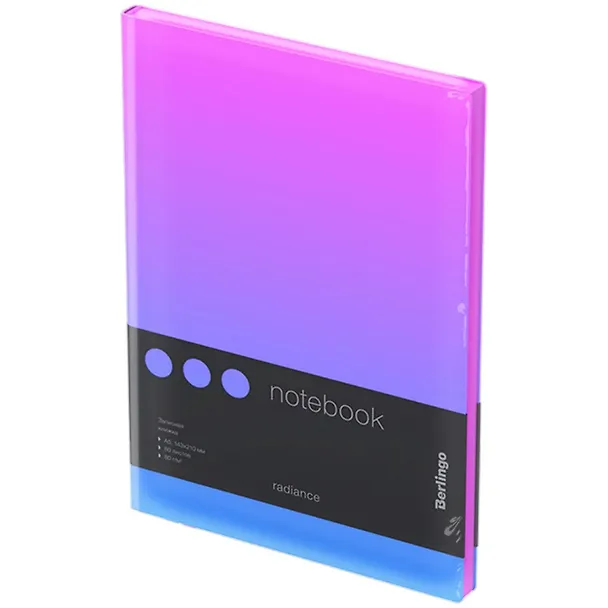 Книга для записей А5 80л "Radiance" кожзам, черный срез, розовый/голубой градиент 3103406 — 6