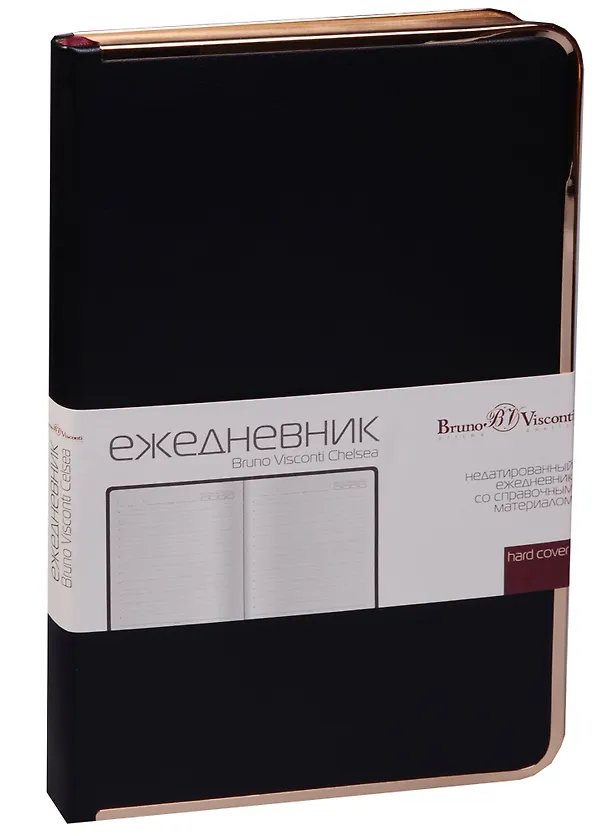 Ежедневник недат. А5 136л "CHELSEA" черный, иск.кожа, тон.блок, мет.окантовка, ляссе, Bruno Visconti 242698 — 4