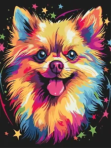 Картина по номерам. На черном холсте. Цветной шпиц