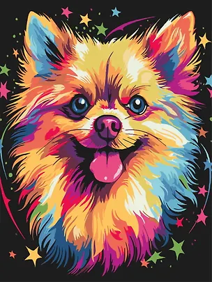 Картина по номерам. На черном холсте. Цветной шпиц 3091322