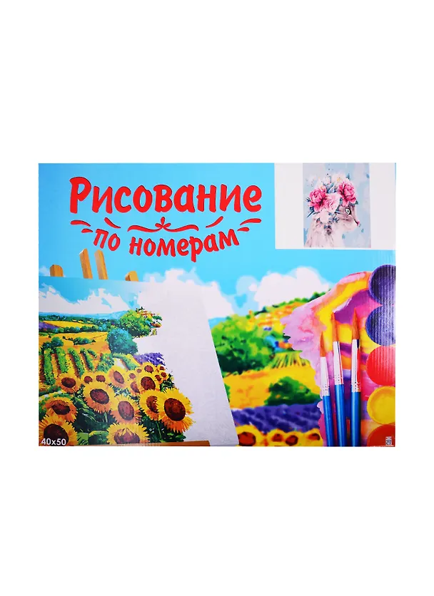 Набор д/творчества Рыжий кот Холст с красками 40х50см Котик с цветами Х-9008 2827550 — 2