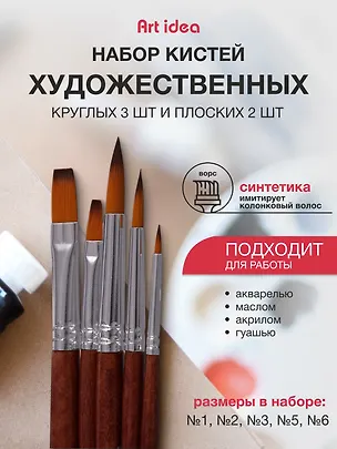 Набор синтетических художественных кистей, 5 штук 241322