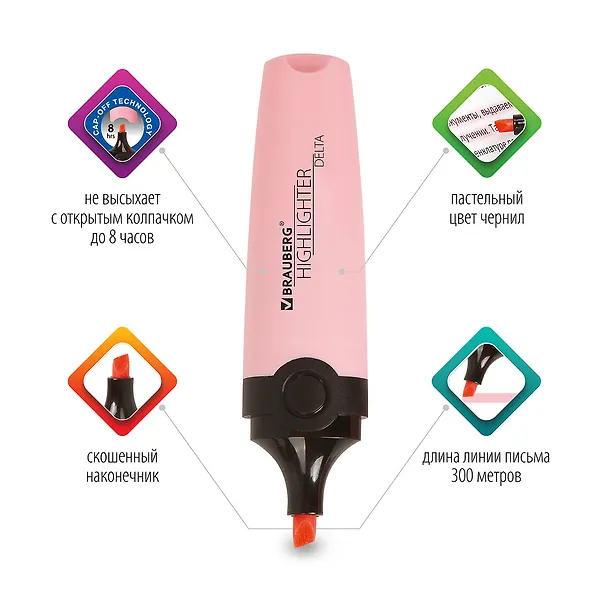 Текстовыделитель Brauberg, Delta Pastel, пастельный розовый 1-5 мм 2937344 — 5