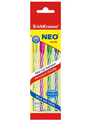 Ручки шариковые Erich Krause, Neo Candy, синие 4 штуки 2928623