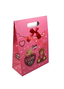 Пакет подарочный бумажный А5 19*8,5*27 "Мишка с сердцем" на липучке, мат. ламинат, выруб. ручка, M