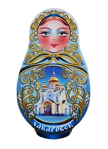 ГС Магнит Хабаровск Матрешка Достопримечательности города вид 1 (дерево) (7,5 см)