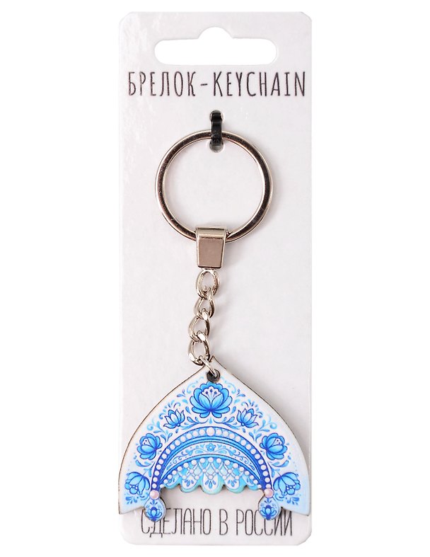 Брелок Кокошник Гжель (4х5) (дерево) (Б093) 3181036 — 1
