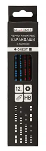 Карандаши чернографитные с ластиком 12 штук, "Onest" НВ, шестигранные, заточенные, Listoff