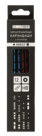 Карандаши чернографитные с ластиком 12 штук, "Onest" НВ, шестигранные, заточенные, Listoff 3036213