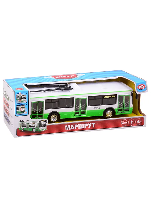 Игрушка, Троллейбус инерционный, свет, звук, откр.двери, тестовые эл.пит.AG13*3шт.вх.в комплект, в ассортименте 2840499 — 1
