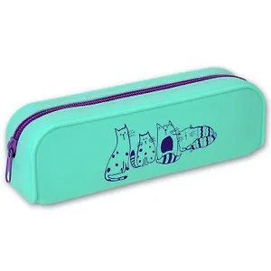 Пенал школьный Феникс + "Коты" бирюзовый, 20*6*4,5см, 1 отделение, без наполнения, силиконовый полимер 46161