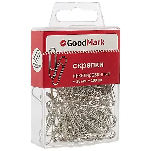 Скрепки 28мм 100шт никел., пл/уп, GoodMark