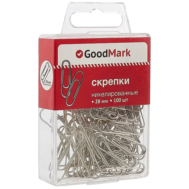 Скрепки никелированные круглые, GoodMark, 28 мм, 100 штук 238899 — 1