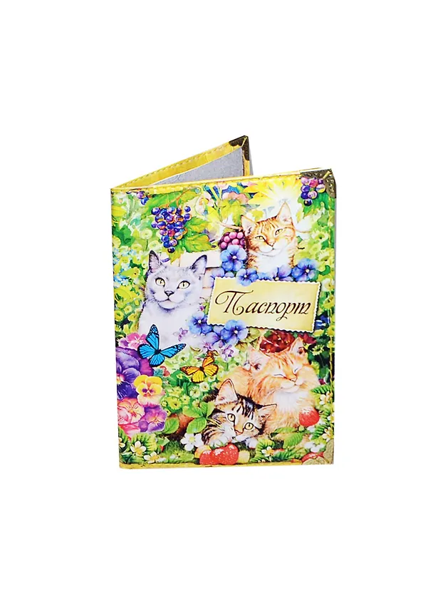 Обложка для паспорта "Кошки" 13,7*9,6см кожзам (506048) 2346987 — 1