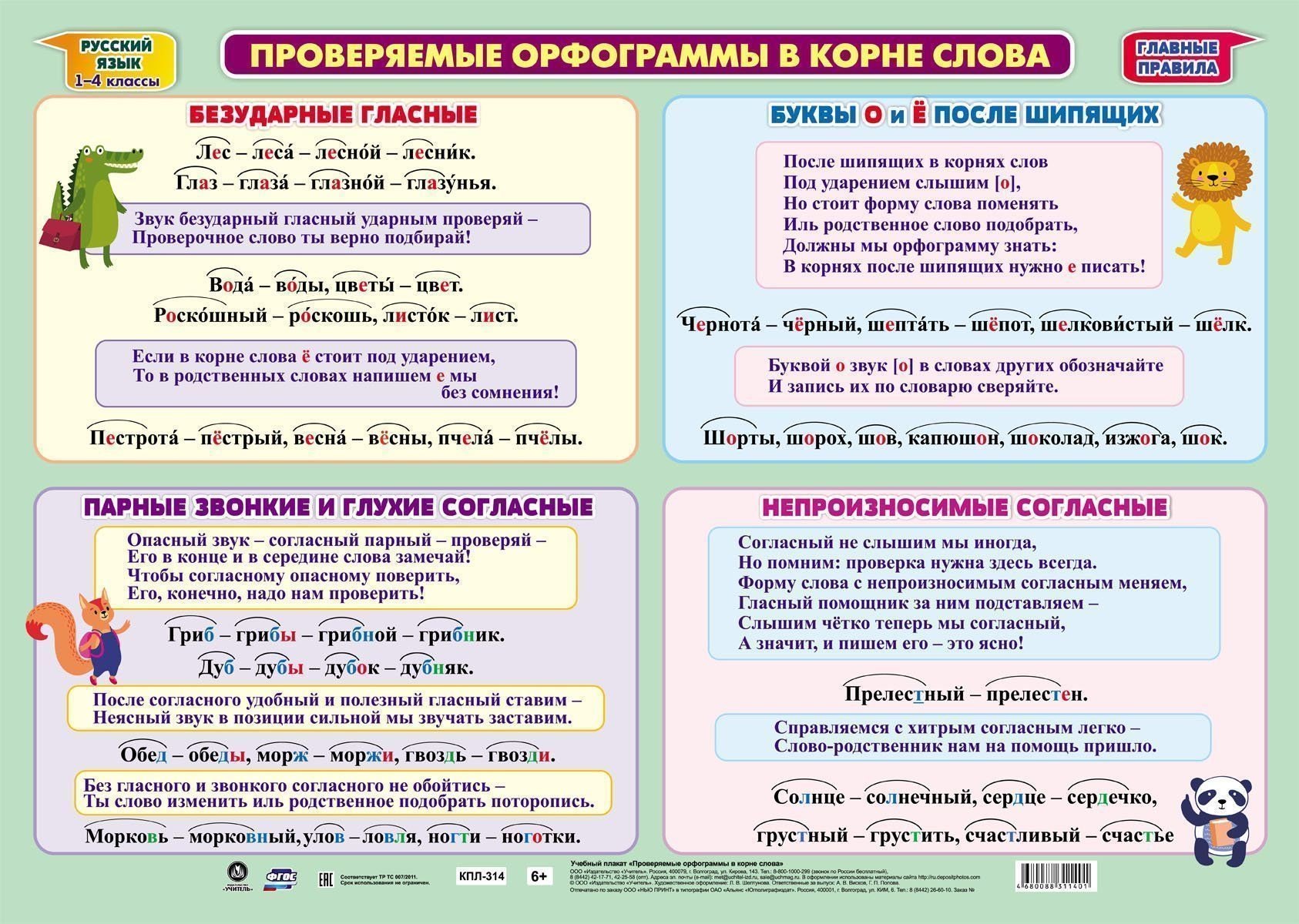 

Учебный плакат "Проверяемые орфограммы в корне слова", А2