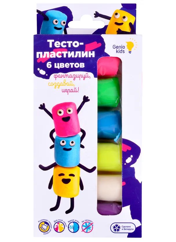 Набор для детской лепки ТМ GENIO KIDS-ART Тесто-пластилин 6 цветов (ТА1090) (180г) 2861849 — 1
