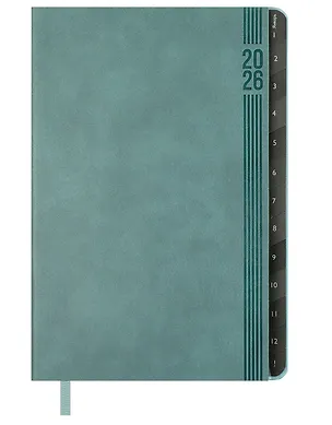 Еженедельник дат. 2026г. А5 80л "Буйвол" серо-голубой, кожзам, мягк.переплет, блинт.тиснение, офсет, справ.мат-лы, вырубка, закругл.углы, 2 ляссе, инд.уп 3116576