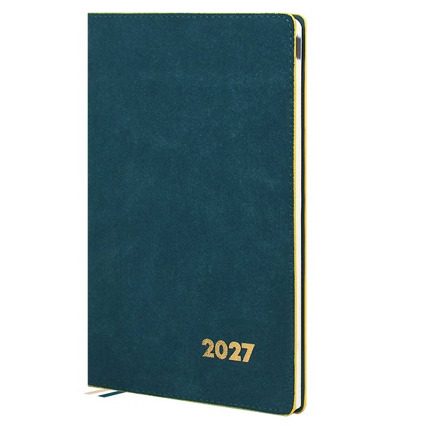 Еженедельник дат. 2027г. А5+ 80л "Нубук" морская волна, кожзам, мягк. переплет, тисн.фольгой, офсет, справ.мат-лы, закругл.углы, 2 ляссе, инд.уп 3174946 — 1