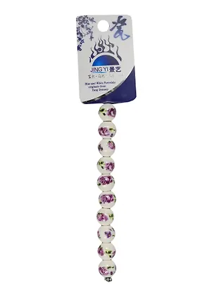Набор для творчества Бусины керам. на силикон. нити 10шт 12мм, A41, розы фиолетовые 2552540