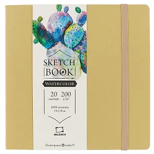Скетчбук  для акварели «Waterfall Nature», оливковый, 20 листов, 19 х 19 см