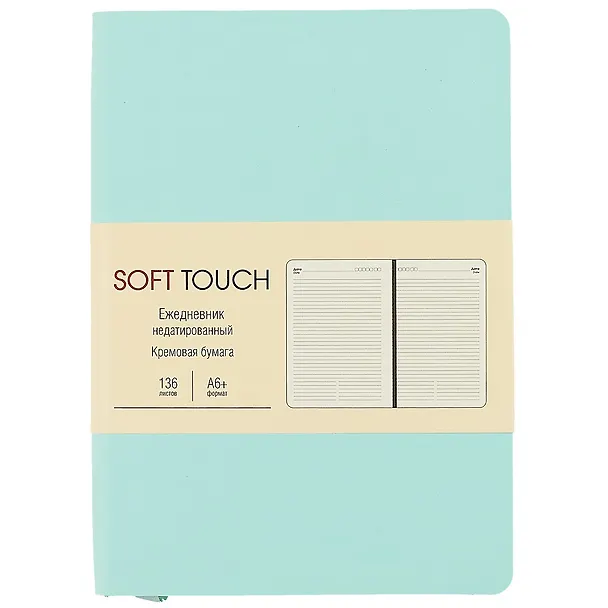 Ежедневник недатированный «Soft Touch» А6, весенний мятный, 136 листов, экокожа, Listoff 261076 — 1