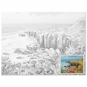 Холст на картоне с контуром BRAUBERG ART CLASSIC Цветы и море, 30х40, грунтованный, хлопок, 191541 2789643