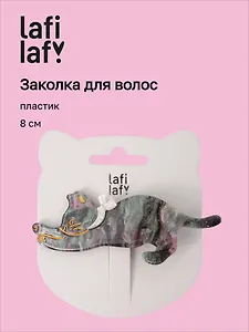 Заколка Котик с бантиком серая (пластик) (8см) (12-Izzy-10) (Lafilaf)