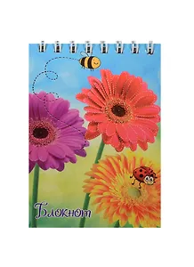 Блокнот А7 40л кл. "Яркие цветы" карт.обл., гребень, УФ-лак, ассорти, ПЗБФ