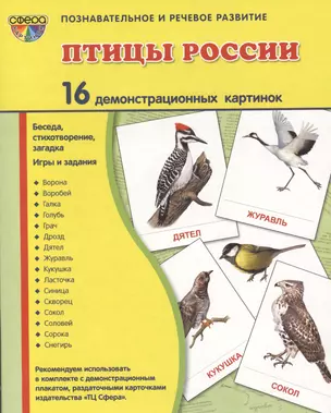 Птицы России. 16 демонстрационных карточек. Беседа, стихотворение, загадка. Игры и задания. Познавательное и речевое развитие — 2403791 — 1