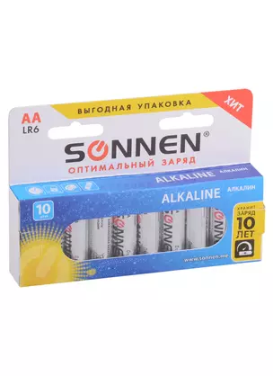 Батарейки "Sonnen Alkaline", АА, 10 штук — 2902126 — 1