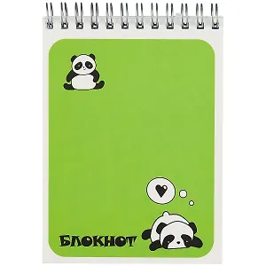 Блокнот А6 80л кл. "Пандочки" гребень, сплошной УФ-лак, белый офсет 60г/м2