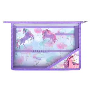 Папка для труда А4 "РАДУЖНЫЙ ЕДИНОРОГ" 33*23см пластик, молния, внутр.блок для канц.принадлежностей