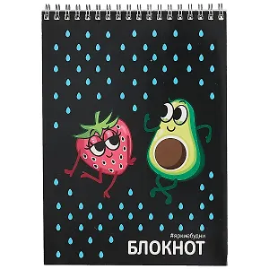 Блокнот А5 60л кл. "Дружные фрукты" гребень, сплошн.УФ-лак, белый офсет 60г/м2